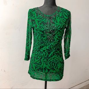INC International Concepts green top with beading - like new